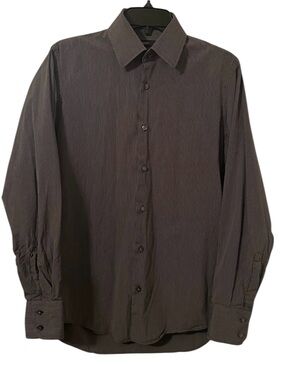 BOSS Hugo Boss Men's Gray White Striped Button Up Shirt Size Neck 15 (M)